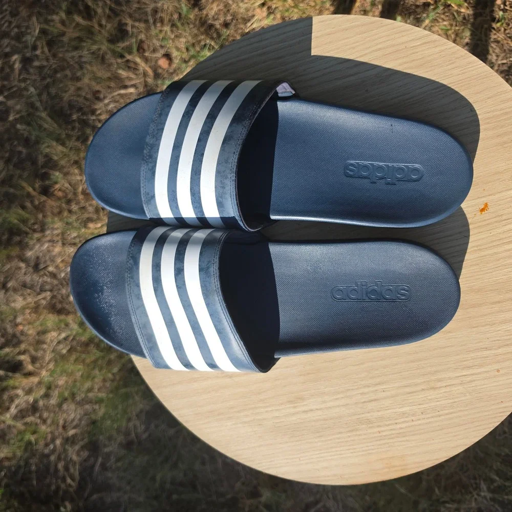 Adidas Adilette Shower Slides Mens 13 Navy Blue White FZ1752 Athletic Sandals
